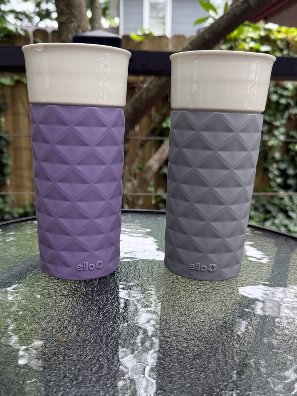Ello Ceramic Travel Tumbler with Silicone Sleeve - Lavender & Gray
